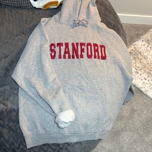 Champion Gray Crewneck Hoodie with Red Stanford Logo